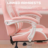Cute Racing Gamer Chair, Faux Leather Gaming Chair with Footrest, Headrest and Lumbar Support, Pink