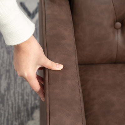 Faux Leather Accent Chair with Thick Padding for Living Room, Bedroom, Home Office, Brown