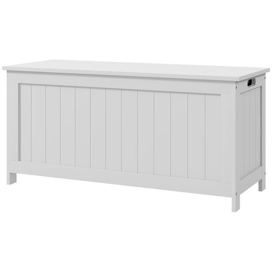 Storage Trunk with 2 Safety Hinges, Modern Entryway Bench with Side Handles, Storage Chest for Living Room, White