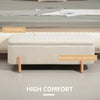 Storage Ottoman with Linen-Look Upholstery, Storage Bench with Safety Hinges and Wooden Legs for Bedroom, Cream White