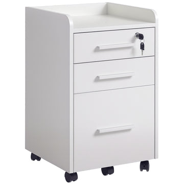 3 Drawer File Cabinet with Lock and Edged Top, Lockable Filing Cabinet on Wheels for Letter and A4 Size, White