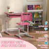 Qaba Height Adjustable Study Table and Chair Set with Drawer, Pen Slot, Tiltable Desktop, Hook, Pink