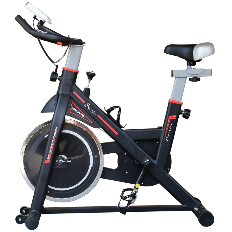 Soozier Upright Stationary Exercise Bike Indoor Cardio Workout Training Bicycle w/ Adjustable Resistance LCD Monitor Phone Holder, Black