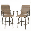 Outdoor Bar Stools Set of 2, Swivel Bar Height Chairs with High Back, Curved Armrests and Steel Frame for Balcony