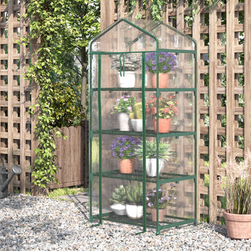Portable Greenhouse with 4 Tier Shelves Outdoor Hot House, Steel Frame, PVC Cover, 28