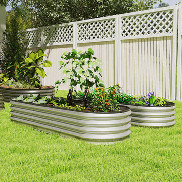 2Pcs Galvanized Raised Garden Bed, 6 x 2 x 1 ft Modular Metal Garden Beds with Rubber Strip Edging, Silver