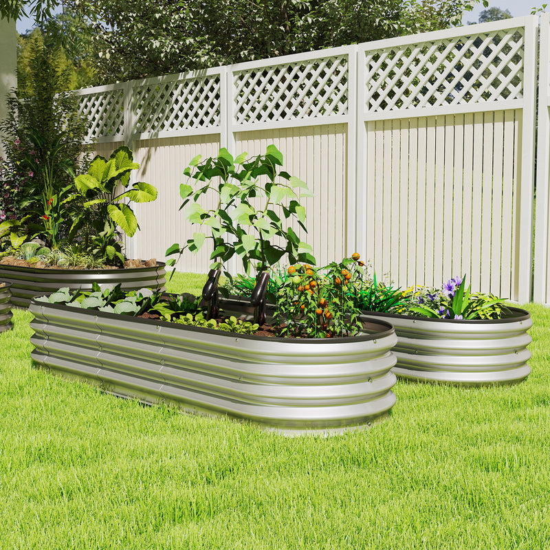 2Pcs Galvanized Raised Garden Bed, 6 x 2 x 1 ft Modular Metal Garden Beds with Rubber Strip Edging, Silver