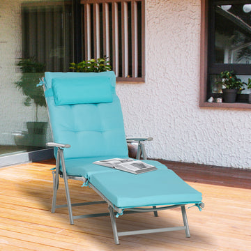 Outdoor Folding Chaise Lounge Chair Recliner with Portable Design, Adjustable Backrest, Cushion and Headrest, Blue