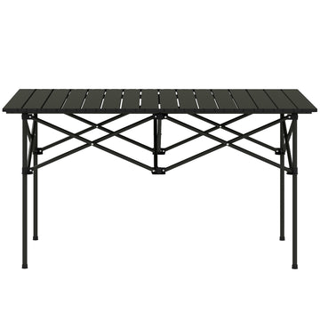 Folding Camping Table with Roll up Top and Carry Bag, Portable Picnic Table for Camping, Picnic, Hiking, Black