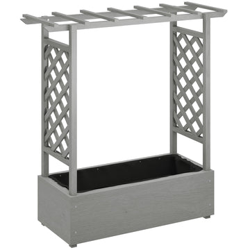 Wooden Raised Garden Bed with Trellis, Outdoor Planter Box with Hanging Roof, Drainage Holes and Bed Liner