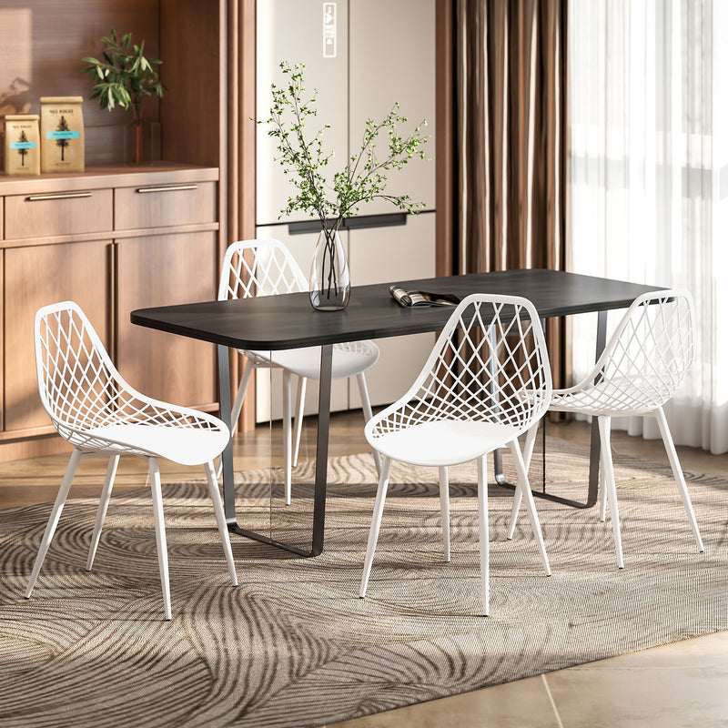 Modern Dining Chairs Set of 4, Plastic Kitchen Chairs with Hollow Backrest and Metal Legs for Living Dining Room, Black