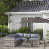 4 Pieces Rattan Wicker Outdoor Conversation Furniture Set w/ Corner Sofa Loveseats Coffee Table Cushions