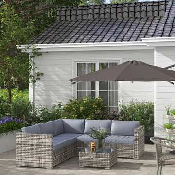4 Pieces Rattan Wicker Outdoor Conversation Furniture Set w/ Corner Sofa Loveseats Coffee Table Cushions