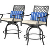 Outdoor Bar Stools Set of 2, Bar Height Swivel Patio Chairs with Cushion, Pillow Footrest for Poolside, Backyard