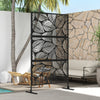 6.5FT Decorative Outdoor Divider, Metal Privacy Screen with Stand, Leaf Style, Black