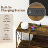 Industrial TV Stand for up to 55 Inch TV, TV Console with Charging Station and RGB LED Lights, Rustic Brown