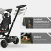 Qaba Tricycle for Toddler 4 in 1 Kids Trike with Reversible Adjustable Seat, Baby Push Bike with Removable Handle, Flat Canopy, Belt Storage Brake Clutch for 1-5 Years, Grey