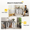 47in Dog Crate Furniture with Divider Panel, Wooden Dog Kennel TV Stand for Large Dogs, Pet House Side Table for 2 Small Dogs with Two Rooms Design, 2 Sliding Doors, Oak