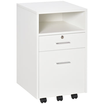 2 Drawer Filing Cabinet with Lock, Vertical File Cabinet with Wheels, Mobile Office Cabinet for A4, Letter Size, White