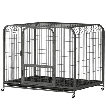 43 Inch Heavy Duty Dog Crate, Extra Large Metal Dog Cage with Lockable Wheels and Removable Tray