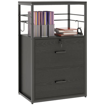 Lockable Filing Cabinet, 2 Drawer File Cabinet with Adjustable Hanging Bar for Letter, A4 and Legal Size, Black