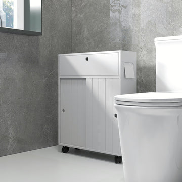 Bathroom Storage Cabinet, Bathroom Cabinet with 4 Rolling Wheels and Paper Holes, 20.5