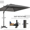 9ft Cantilever Patio Umbrella, Square Overhanging Umbrella with Cross Base, Crank Handle, Tilt, 360° Rotation and Aluminum Frame
