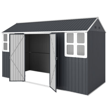 8.5' x 5.5' Metal Garden Storage Shed, Outdoor Tool Storage House with Lockable Door, Vents, Sloped Roof, Dark Grey