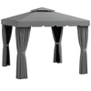 10' x 10' Deck Gazebo with Curtains & Mesh Screen Drapes, Double Roof Canopy Polyester Shade for Backyard Garden