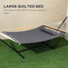 2 Person Hammock Quilted Double Hammock with Stand Pillow Spreader Bars for Outdoor Camping Beach, Dark Grey