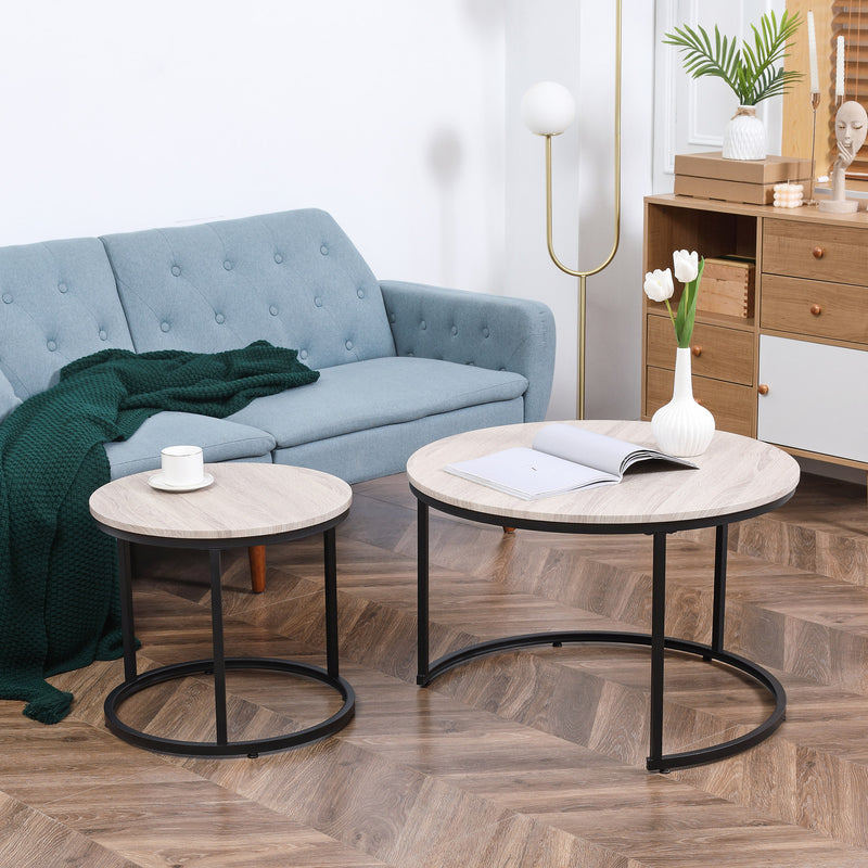 Nesting Coffee Tables Set of 2, Round Coffee Table with Metal Frame, Living Room Tables