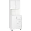 Modern Kitchen Cupboard with Storage Cabinet Hutch, 2 Cabinets, 3 Drawers and Open Countertop, White
