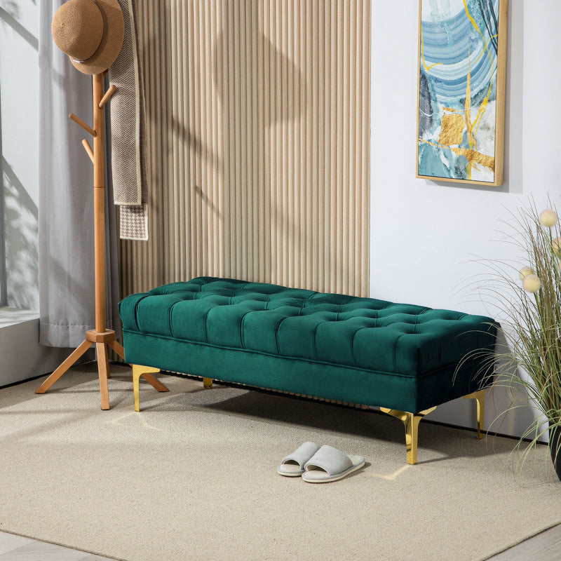End of Bed Bench, Upholstered Bench, Entryway Shoe Bench with Button Tufted for Living Room, Bedroom, Dark Green