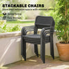 Outdoor Dining Set for 4, Faux Wood Metal Patio Table and Stackable Chairs with Plastic Rattan Effect Seat, Black