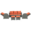 6 Pieces Patio Furniture with Cushions, PE Wicker Sectional Furniture Conversation Set with a 3-Seat Sofa, 2 Recliner Chairs, 2 Footstools, Table, Orange