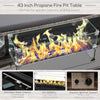 Propane Fire Pit Table 43in Outdoor Fire Table, 50,000 BTU Pulse-Ignition Wicker Firepit Furniture with Glass Wind Guard, Blue Glass Rock, CSA Certification, Brown