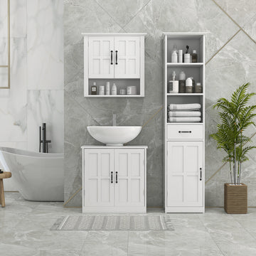Wall Mount Bathroom Cabinet, Storage Organizer Kitchen Cupboard with 2 Doors and Adjustable Shelf White