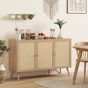 Kitchen Sideboard Cabinet, Boho Storage Cabinet with Shelves, Wood Legs, Decorative Rattan Doors, Black