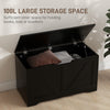 31.5 Inches Storage Chest, Storage Trunk with 2 Safety Hinges for Living Room, Black Wood Grain