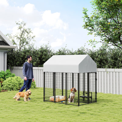 Outdoor Dog Kennel with Roof, 6' x 4' x 6' Heavy Duty Welded Wire Dog Playpen Enclosure with Escape-proof Lock