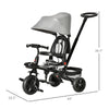 Qaba Tricycle for Toddler 4 in 1 Kids Trike with Reversible Adjustable Seat, Baby Push Bike with Removable Handle, Curved Canopy, Belt Storage Brake Clutch for 1-5 Years, Grey