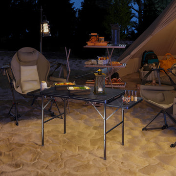 4.5ft Folding Grill Table, Height Adjustable Camping Table w/ Wing Panels, Metal Portable Picnic Table w/ Mesh Desktop