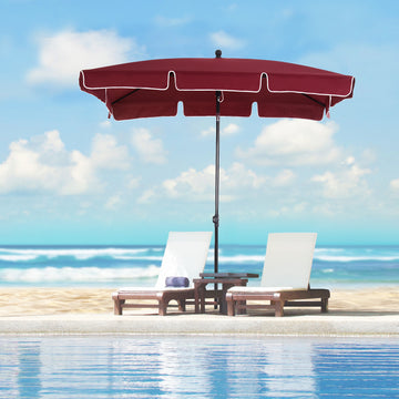 6.5x4ft Rectangle Patio Umbrella Aluminum Tilt Adjustable Garden Parasol Sun Shade Outdoor Canopy Wine Red
