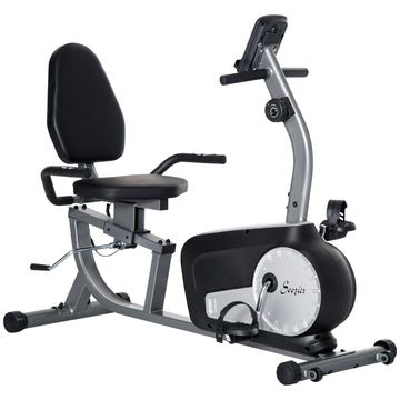 Soozier Exercise Bike, Stationary Bike with 8-Level Magnetic Resistance, LCD Display, Adjustable Seat and Backrest for Home Gym