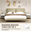 Nightstand Set of 2, Modern Bedside Table with Rounded Corners, Nightstand with Drawer and Open Shelf, Distressed White