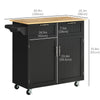 Rolling Kitchen Island with Storage Drawers, Kitchen Cart with Rubber Wood Top, Cabinet & Towel Rack, White