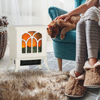 Electric Fireplace Heater, Freestanding Fireplace Stove with Realistic Flame, Overheat Protection, 750W/1500W, Beige