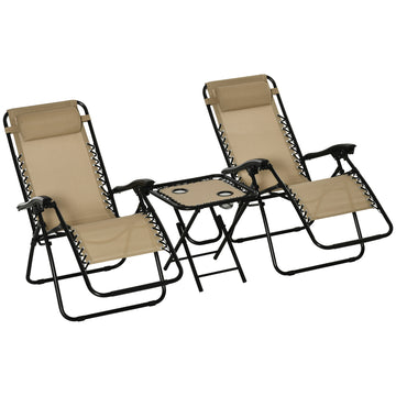 Zero Gravity Chair Set of 2 Patio Chair with Side Table Cupholders and Pillows for Pool, Backyard, Lawn, Beige