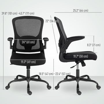 Ergonomic Mesh Office Chair with 4D Lumbar Support, Swivel Desk Chair with Flip-up Armrests, Tilt Function, Grey
