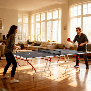 Soozier 9' x 5' Full Size Table Tennis Table, Folding Ping Pong Table with Paddles and Balls
